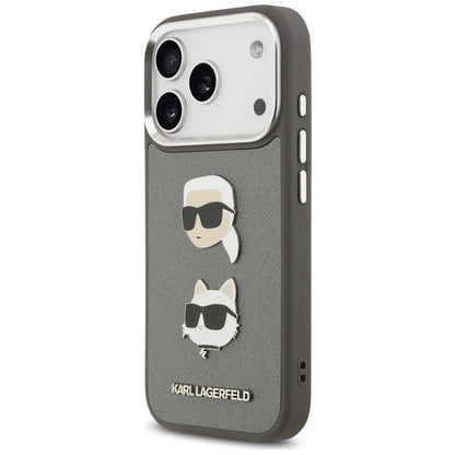 Калъф за Apple iPhone 17 Pro, Karl Lagerfeld, Grained Karl & Choupette's Heads Pins and Logo, Сив