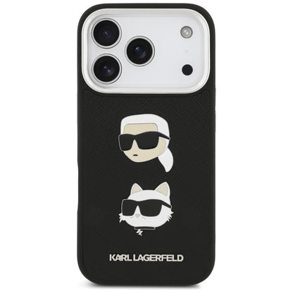 Калъф за Apple iPhone 17 Pro, Karl Lagerfeld, Grained Karl & Choupette's Heads Pins and Logo, Черен