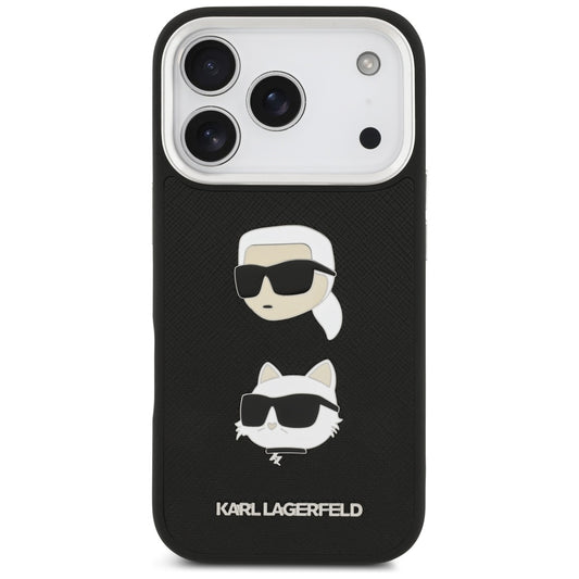 Калъф за Apple iPhone 17 Pro, Karl Lagerfeld, Grained Karl & Choupette's Heads Pins and Logo, Черен