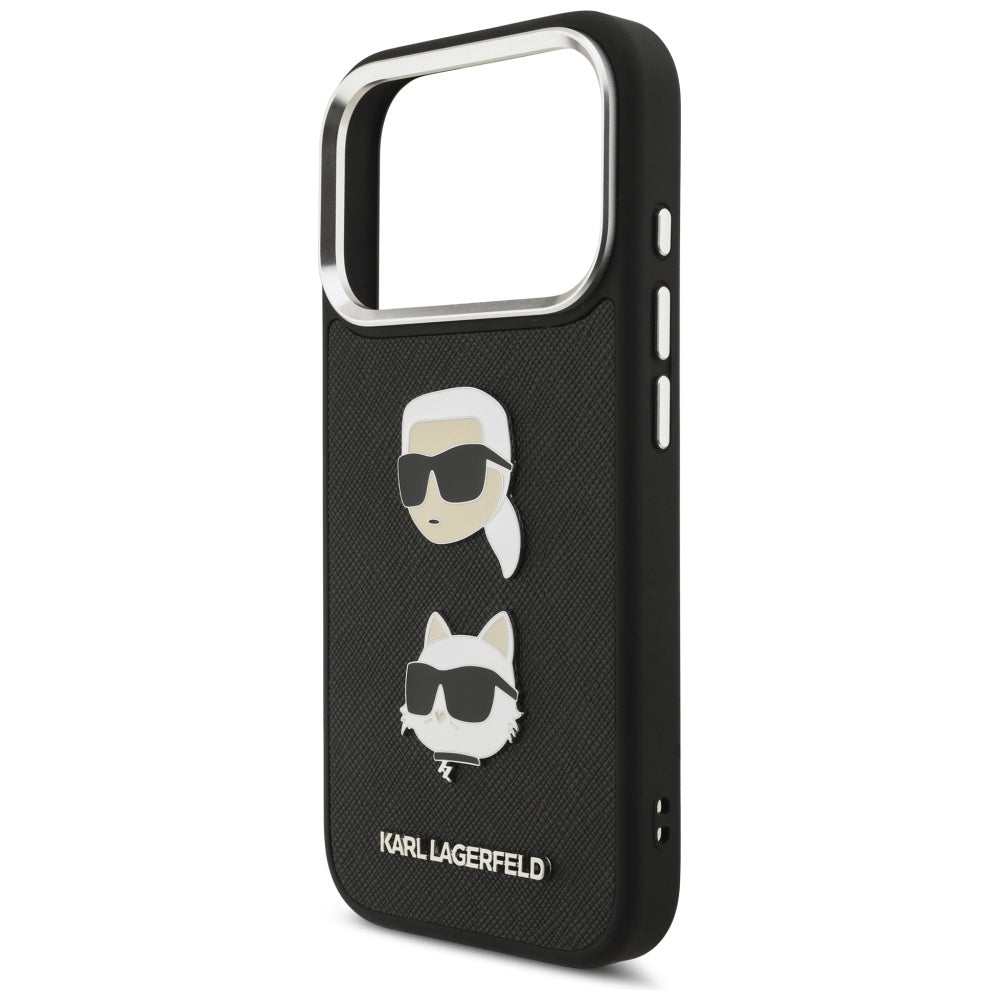 Калъф за Apple iPhone 17 Pro, Karl Lagerfeld, Grained Karl & Choupette's Heads Pins and Logo, Черен