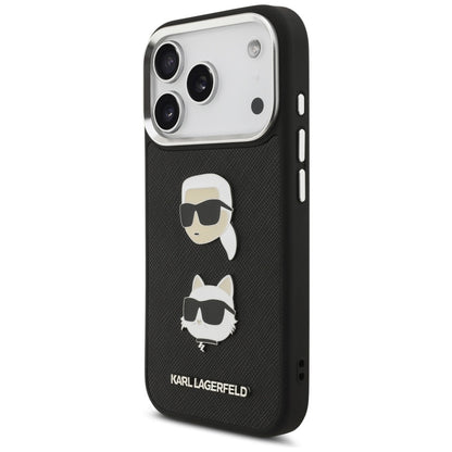 Калъф за Apple iPhone 17 Pro, Karl Lagerfeld, Grained Karl & Choupette's Heads Pins and Logo, Черен