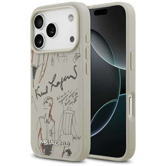 Калъф за Apple iPhone 17 Pro, Karl Lagerfeld, Лого с текстуриран модел, Сив