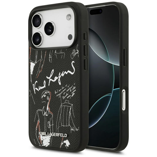 Калъф за Apple iPhone 17 Pro, Karl Lagerfeld, Лого с текстуриран модел, Черен