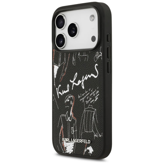 Калъф за Apple iPhone 17 Pro, Karl Lagerfeld, Лого с текстуриран модел, Черен