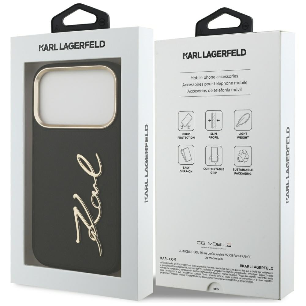 Калъф за Apple iPhone 17 Pro, Karl Lagerfeld, Script Logo, Черен