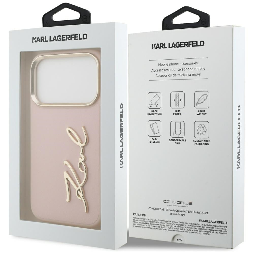 Калъф за Apple iPhone 17 Pro, Karl Lagerfeld, Script Logo, Розов