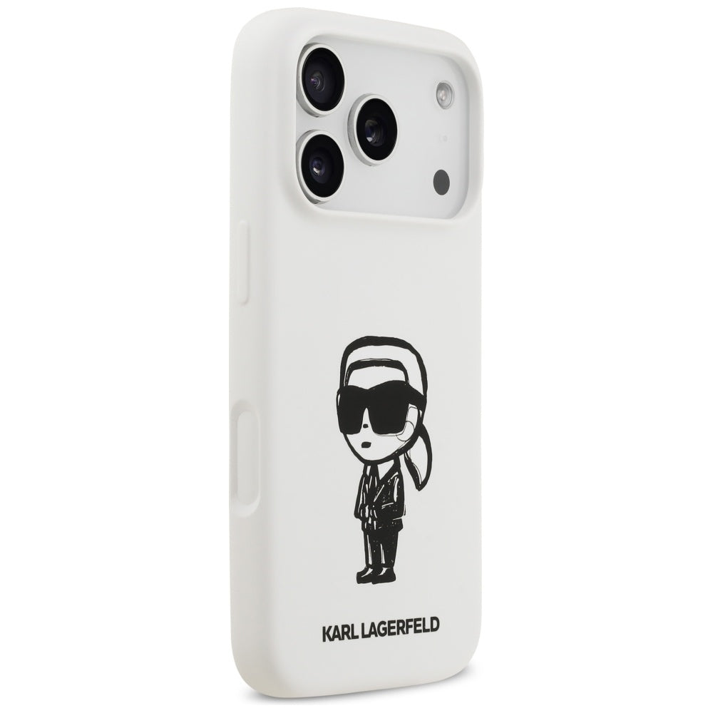 Калъф за Apple iPhone 17 Pro, Karl Lagerfeld, Sketch and Logo Karl, Бял