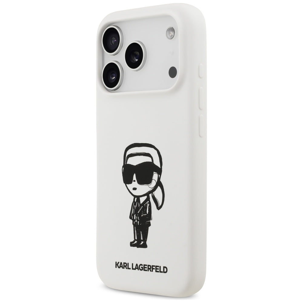Калъф за Apple iPhone 17 Pro, Karl Lagerfeld, Sketch and Logo Karl, Бял