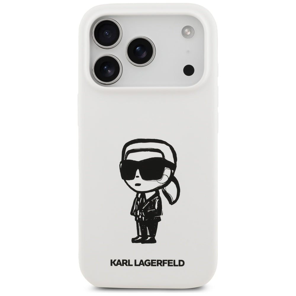 Калъф за Apple iPhone 17 Pro, Karl Lagerfeld, Sketch and Logo Karl, Бял