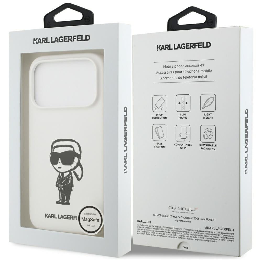 Калъф за Apple iPhone 17 Pro, Karl Lagerfeld, Sketch and Logo Karl, Бял