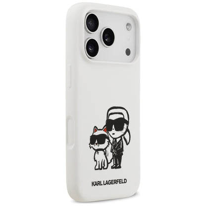 Калъф за Apple iPhone 17 Pro, Karl Lagerfeld, Sketch and Logo Karl & Choupette, Бял