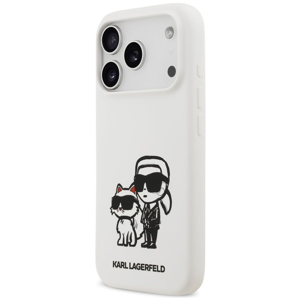 Калъф за Apple iPhone 17 Pro, Karl Lagerfeld, Sketch and Logo Karl & Choupette, Бял