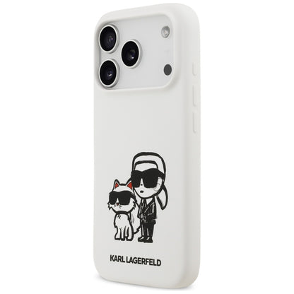 Калъф за Apple iPhone 17 Pro, Karl Lagerfeld, Sketch and Logo Karl & Choupette, Бял