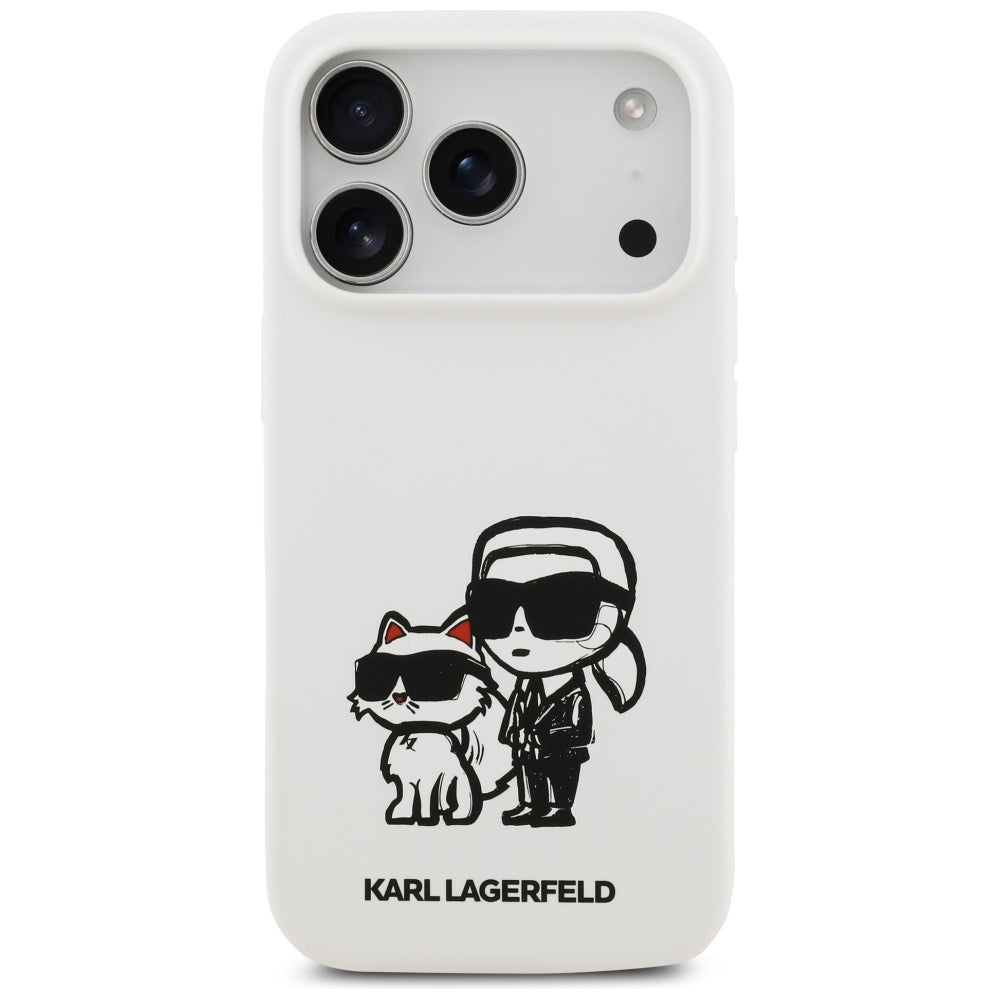 Калъф за Apple iPhone 17 Pro, Karl Lagerfeld, Sketch and Logo Karl & Choupette, Бял