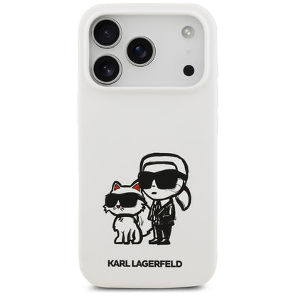 Калъф за Apple iPhone 17 Pro, Karl Lagerfeld, Sketch and Logo Karl & Choupette, Бял