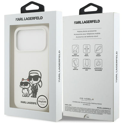 Калъф за Apple iPhone 17 Pro, Karl Lagerfeld, Sketch and Logo Karl & Choupette, Бял