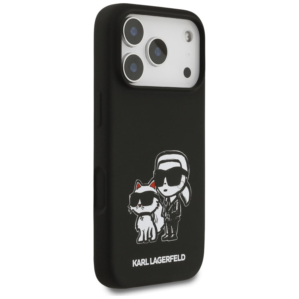 Калъф за Apple iPhone 17 Pro, Karl Lagerfeld, Sketch and Logo Karl & Choupette, Черен