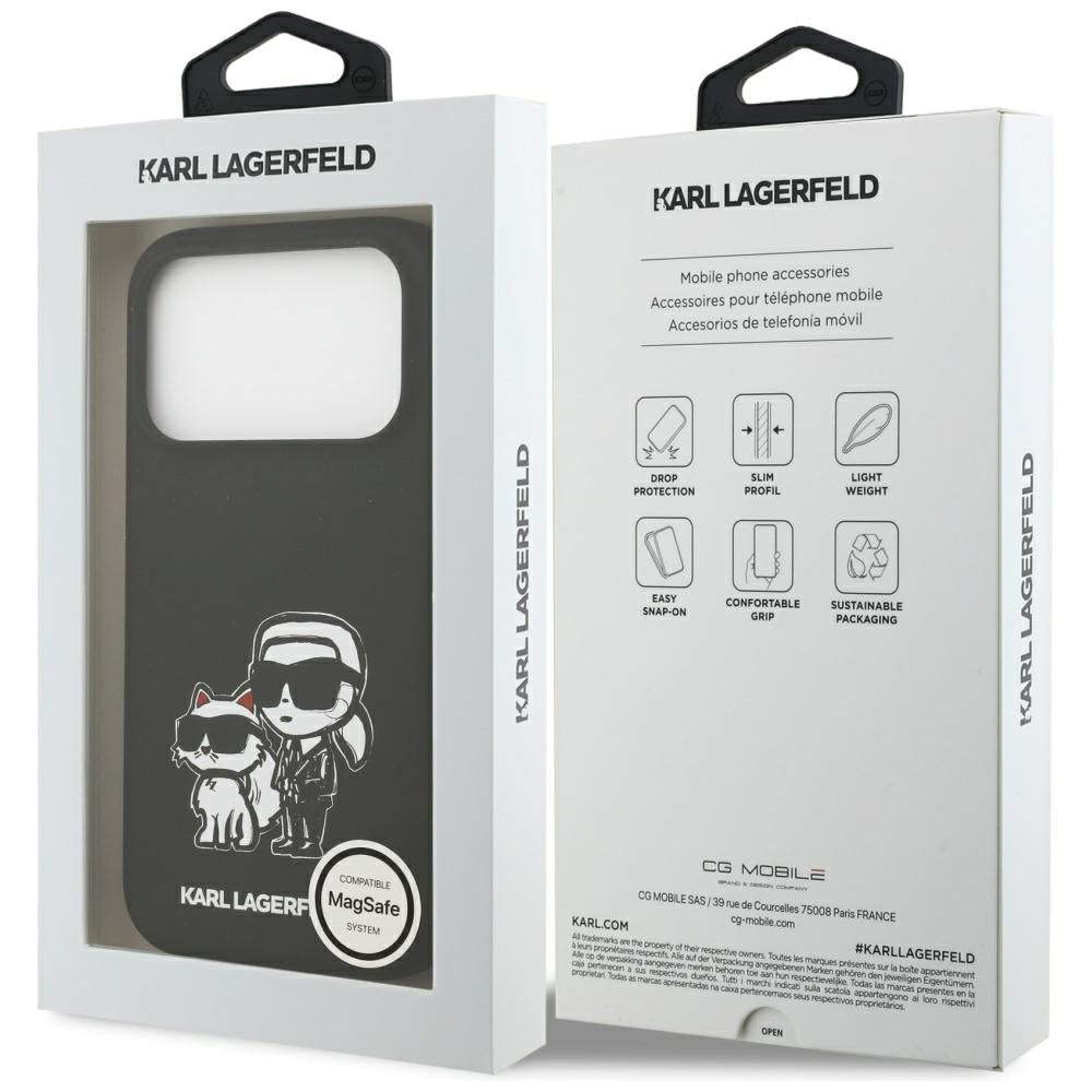 Калъф за Apple iPhone 17 Pro, Karl Lagerfeld, Sketch and Logo Karl & Choupette, Черен