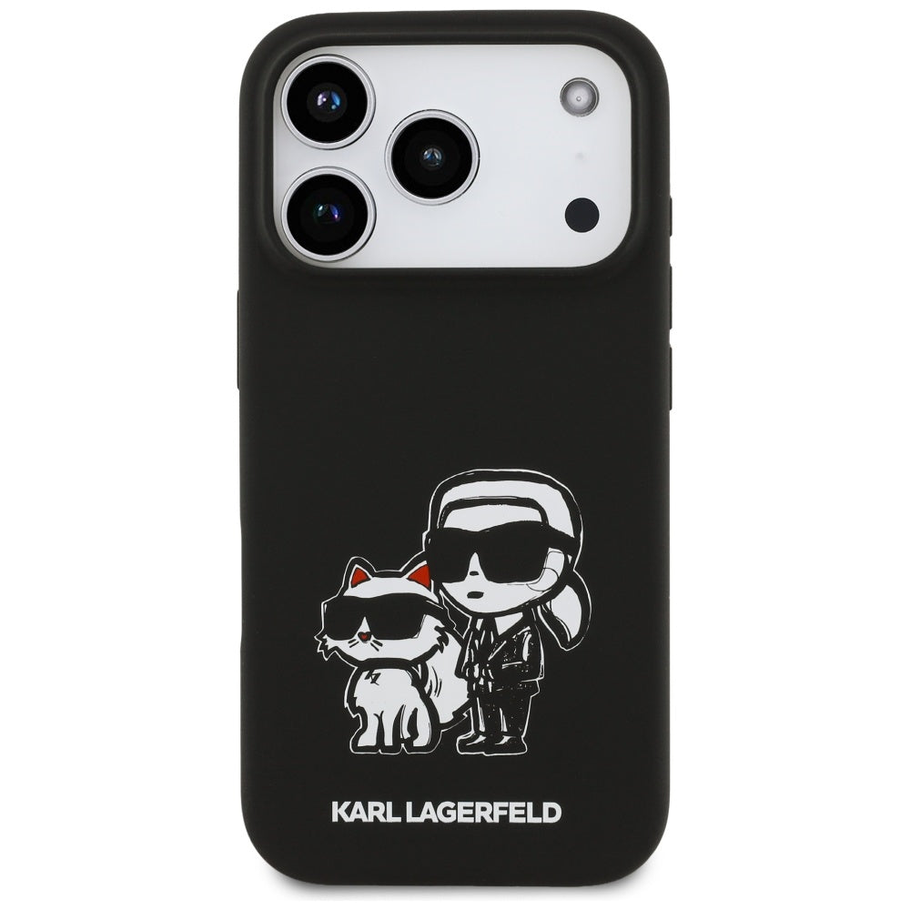 Калъф за Apple iPhone 17 Pro, Karl Lagerfeld, Sketch and Logo Karl & Choupette, Черен