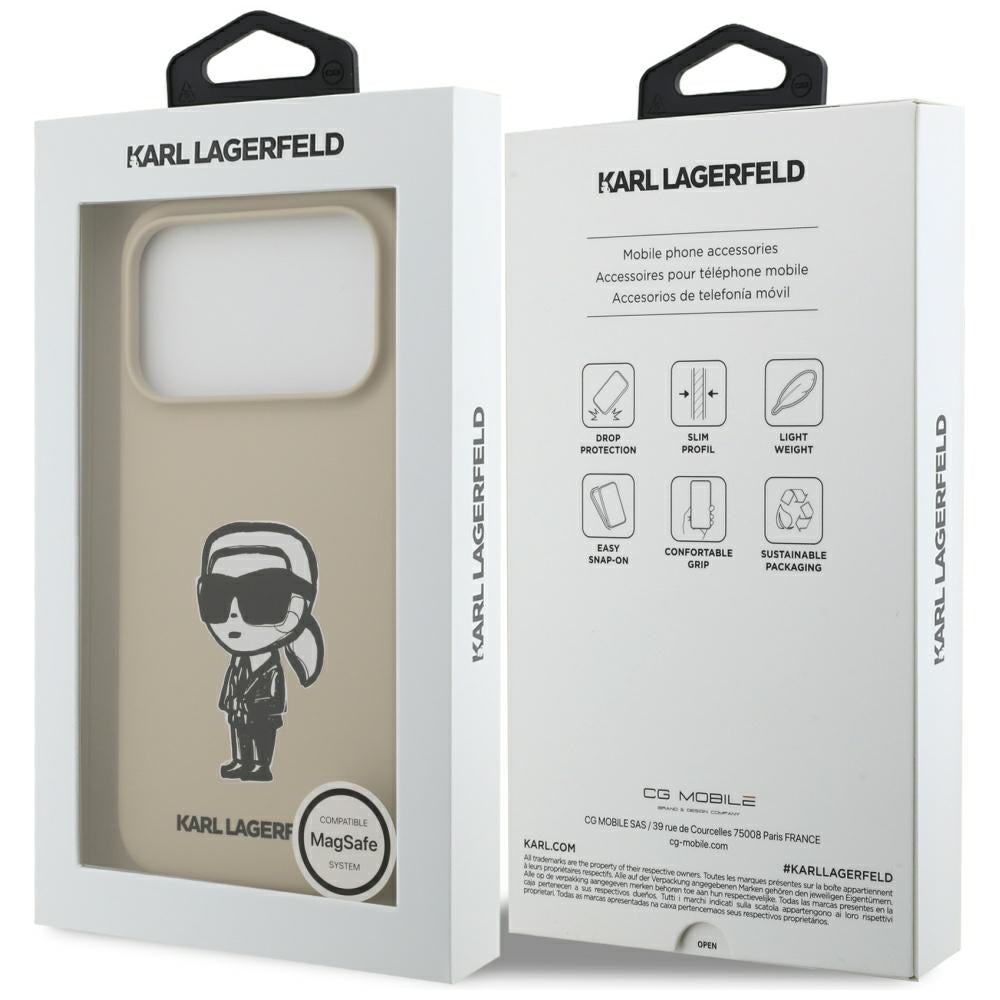 Калъф за Apple iPhone 17 Pro, Karl Lagerfeld, Sketch and Logo Karl, Кафяв