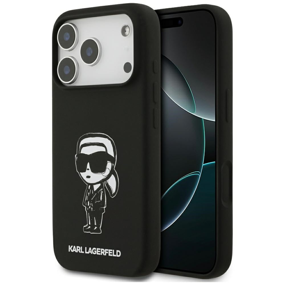 Калъф за Apple iPhone 17 Pro, Karl Lagerfeld, Sketch and Logo Karl, Черен