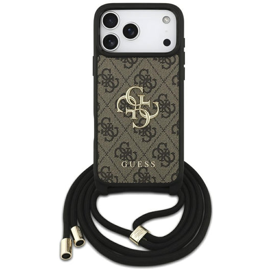 Калъф за Apple iPhone 17 Pro Max, Guess, 4G CBDY Big Logo with Cord Strap, Кафяв