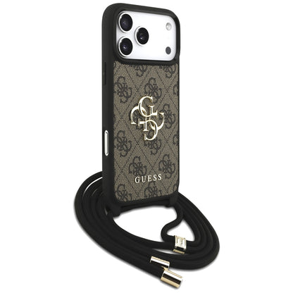 Калъф за Apple iPhone 17 Pro Max, Guess, 4G CBDY Big Logo with Cord Strap, Кафяв