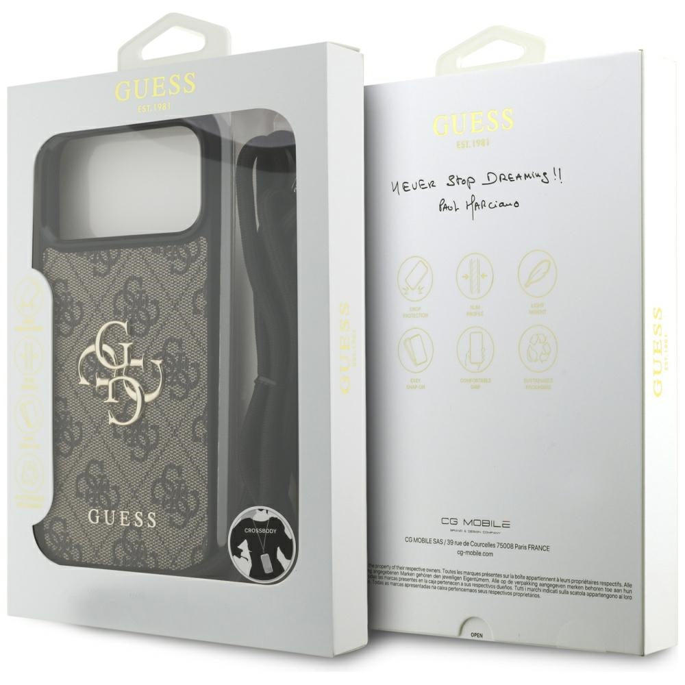 Калъф за Apple iPhone 17 Pro Max, Guess, 4G CBDY Big Logo with Cord Strap, Кафяв