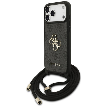 Калъф за Apple iPhone 17 Pro Max, Guess, 4G CBDY Big Logo with Cord Strap, Черен