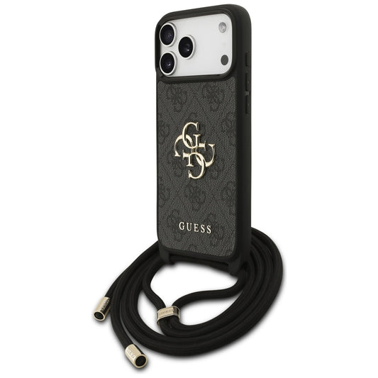 Калъф за Apple iPhone 17 Pro Max, Guess, 4G CBDY Big Logo with Cord Strap, Черен