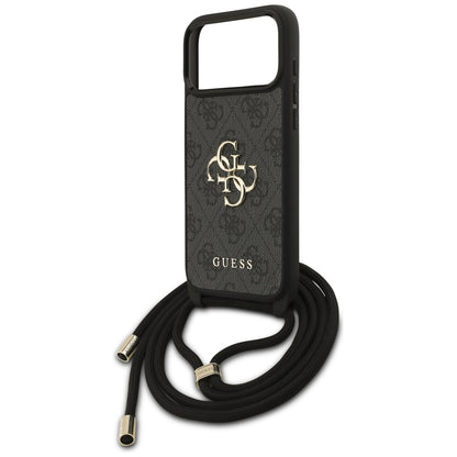 Калъф за Apple iPhone 17 Pro Max, Guess, 4G CBDY Big Logo with Cord Strap, Черен