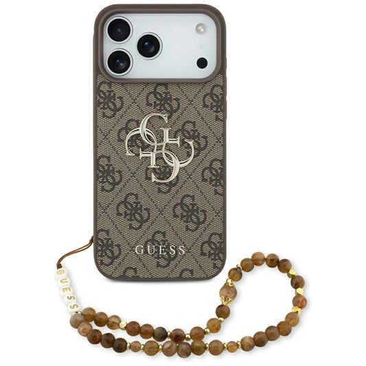 Калъф за Apple iPhone 17 Pro Max, Guess, 4G Classic Logo with Pearl Strap, Кафяв