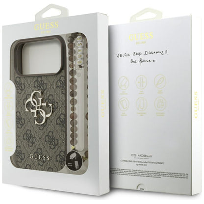 Калъф за Apple iPhone 17 Pro Max, Guess, 4G Classic Logo with Pearl Strap, Кафяв