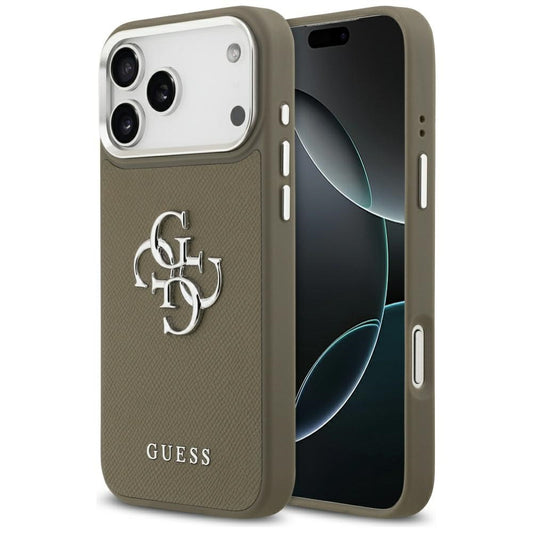 Калъф за Apple iPhone 17 Pro Max, Guess, 4G Grained Big And Classic Logo, Кафяво Сребрист