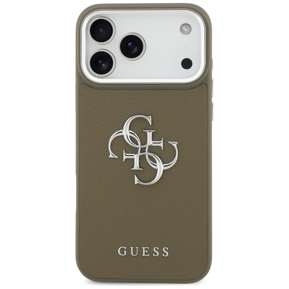 Калъф за Apple iPhone 17 Pro Max, Guess, 4G Grained Big And Classic Logo, Кафяво Сребрист