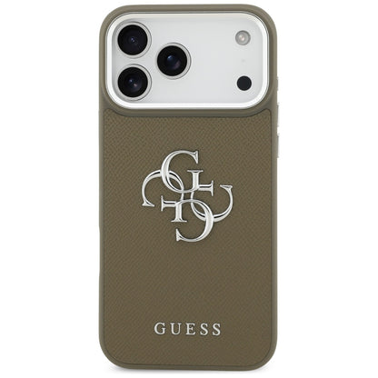 Калъф за Apple iPhone 17 Pro Max, Guess, 4G Grained Big And Classic Logo, Кафяво Сребрист