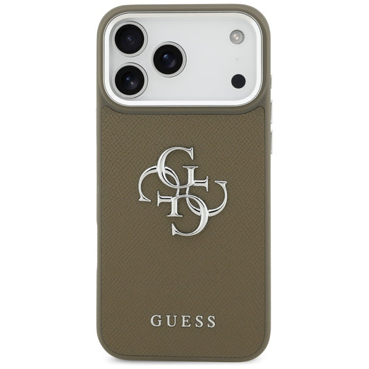 Калъф за Apple iPhone 17 Pro Max, Guess, 4G Grained Big And Classic Logo, Кафяво Сребрист