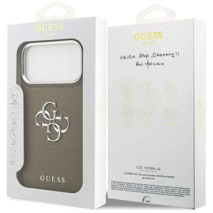 Калъф за Apple iPhone 17 Pro Max, Guess, 4G Grained Big And Classic Logo, Кафяво Сребрист