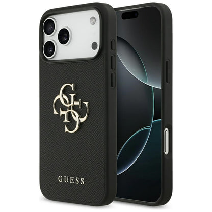Калъф за Apple iPhone 17 Pro Max, Guess, 4G Grained Big and Classic Logo, Черен