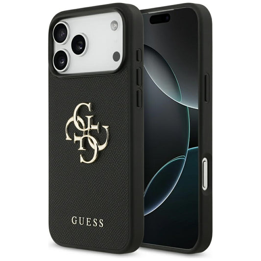 Калъф за Apple iPhone 17 Pro Max, Guess, 4G Grained Big and Classic Logo, Черен
