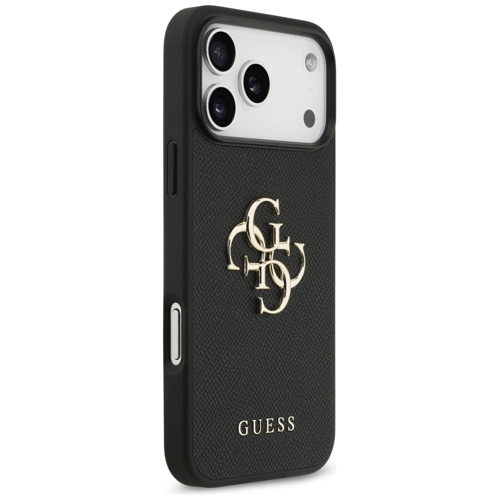 Калъф за Apple iPhone 17 Pro Max, Guess, 4G Grained Big and Classic Logo, Черен