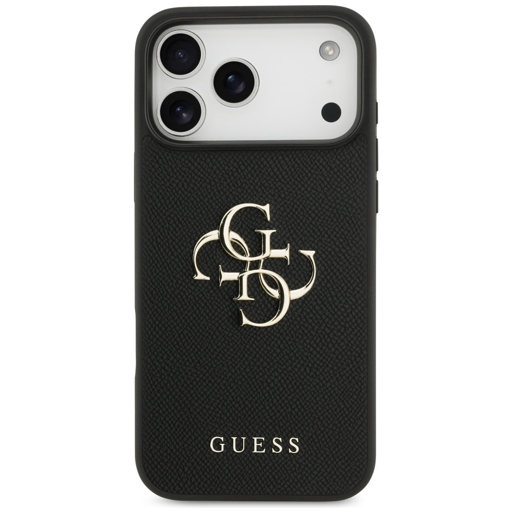 Калъф за Apple iPhone 17 Pro Max, Guess, 4G Grained Big and Classic Logo, Черен