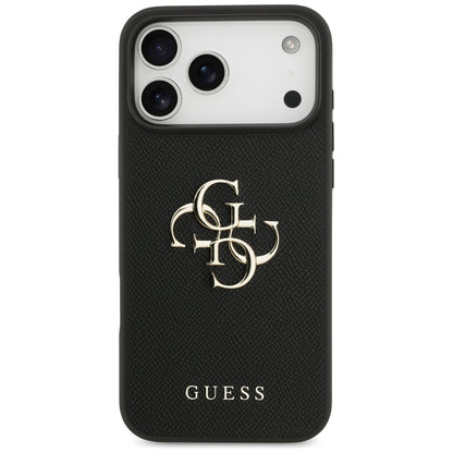 Калъф за Apple iPhone 17 Pro Max, Guess, 4G Grained Big and Classic Logo, Черен