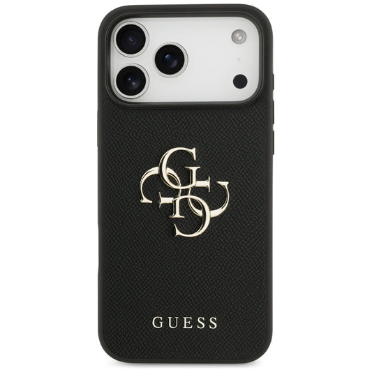 Калъф за Apple iPhone 17 Pro Max, Guess, 4G Grained Big and Classic Logo, Черен