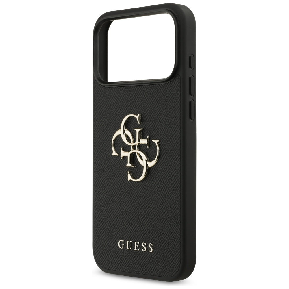 Калъф за Apple iPhone 17 Pro Max, Guess, 4G Grained Big and Classic Logo, Черен