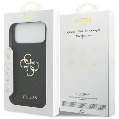 Калъф за Apple iPhone 17 Pro Max, Guess, 4G Grained Big and Classic Logo, Черен