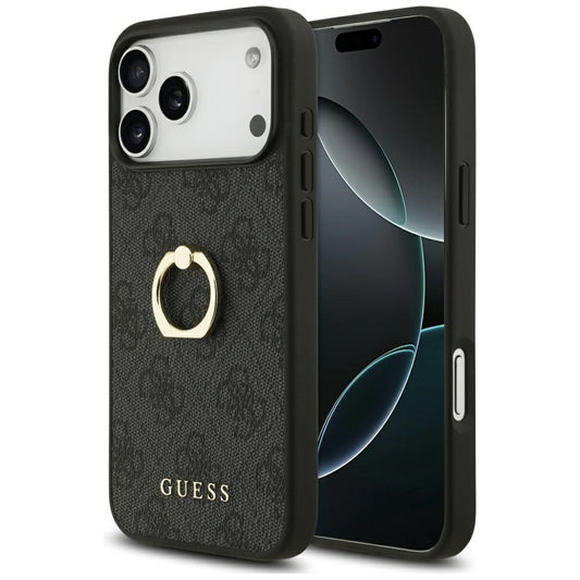 Калъф за Apple iPhone 17 Pro Max, Guess, 4G Ring Stand, Черен