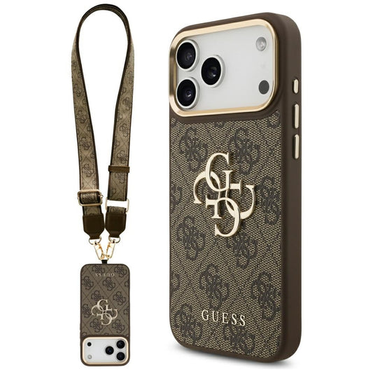 Калъф за Apple iPhone 17 Pro Max, Guess, Big 4G Classic Logo with Big Strap, Кафяв