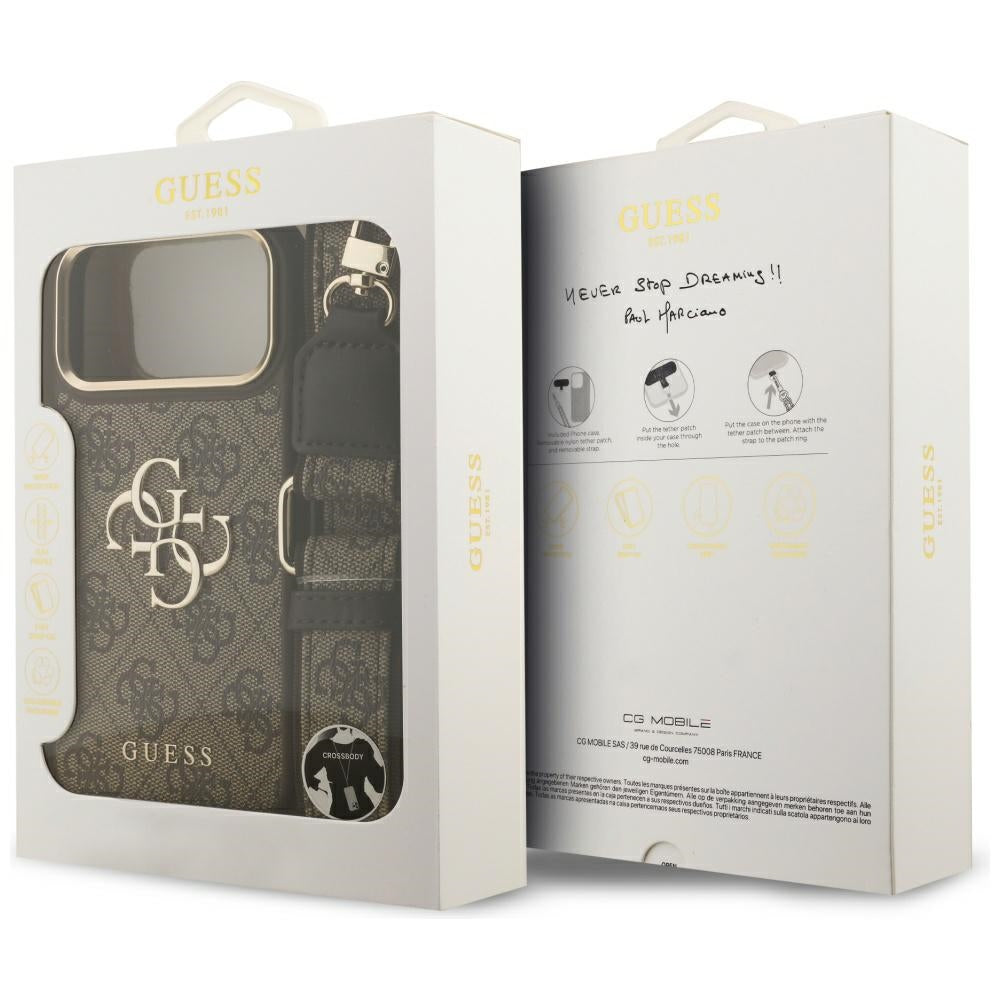 Калъф за Apple iPhone 17 Pro Max, Guess, Big 4G Classic Logo with Big Strap, Кафяв