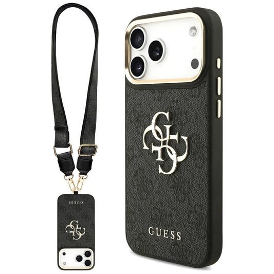 Калъф за Apple iPhone 17 Pro Max, Guess, Big 4G Classic Logo with Big Strap, Черен
